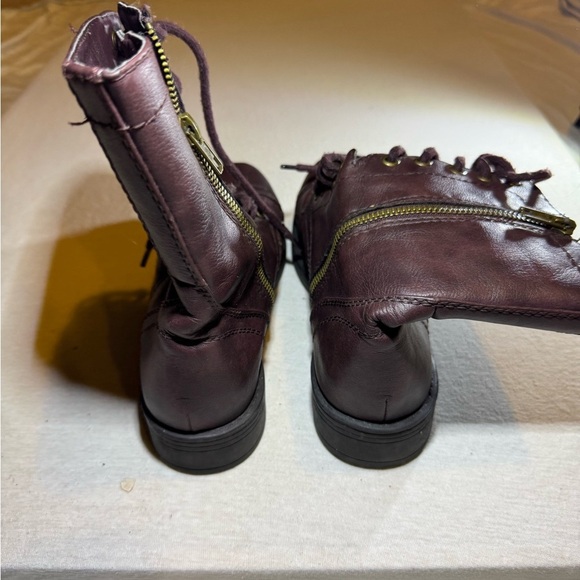 maroon Lace-Up Combat Boots with Side Zipper - Picture 6 of 6